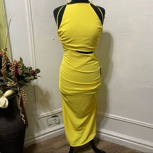 Napean Sea Rd ruched Long sleeveless yellow dress